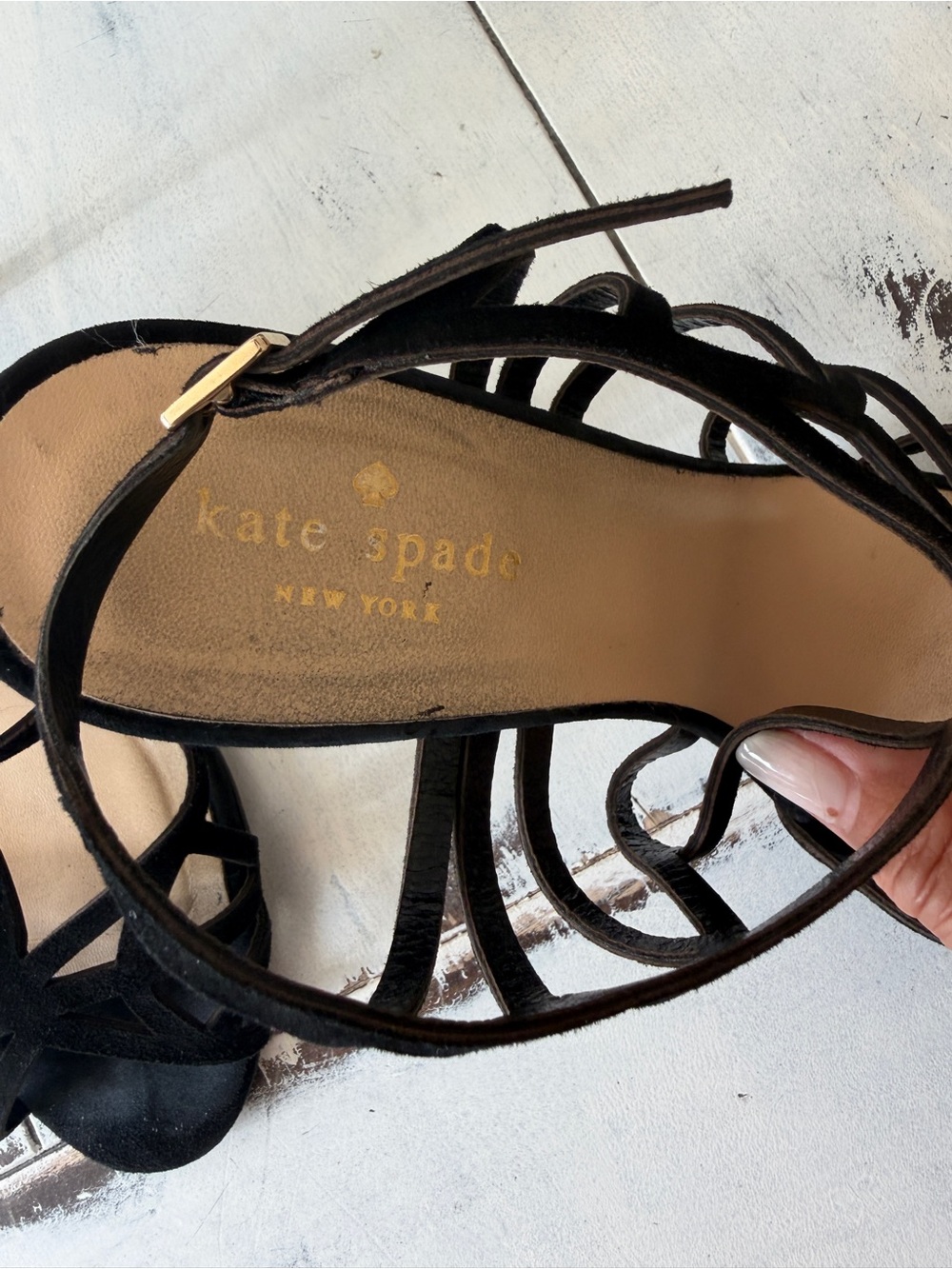 Kate Spade Black strappy heels with Gold accents Size 7.5 - Picture 9 of 10